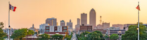 Des Moines, Iowa, skyline at sunrise.